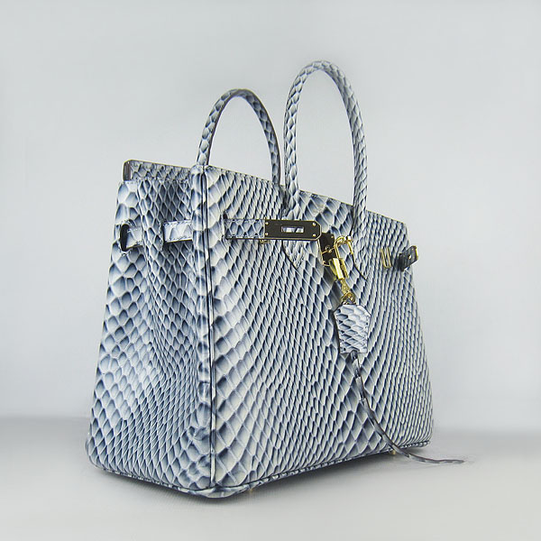 High Quality Fake Hermes Birkin 35CM Fish Veins Leather Bag Blue 6089